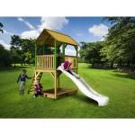 AXI Spielhaus Pumba mit Sandkasten & weißer Rutsche | Stelzenhaus in Braun & Grün aus FSC Holz für Kinder | Spielturm mit Wellenrutsche für den Garten