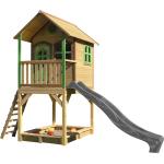 AXI Spielhaus Sarah mit Sandkasten & grauer Rutsche | Stelzenhaus in Braun & Grün aus FSC Holz für Kinder | Spielturm mit Wellenrutsche für den Garten