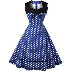 AXOE Damen 60er Jahre Polka Dot Retro Vintage Rockabilly Kleider Abendkleider Elegant für Hochzeit Blau Gr.48, 4XL