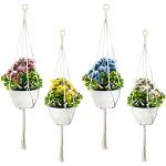 Weiße Makramee 90 cm Runde Pflanzenampeln & Blumenampeln 120 cm aus Baumwolle Indoor 4-teilig 