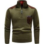 Beige Vintage Langärmelige Rundhals-Ausschnitt Kaschmir-Pullover mit Reißverschluss aus Wolle für Herren Größe L für den für den Herbst 