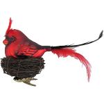 Krebs Glas Lauscha - Weihnachtsdekoration/Christbaumschmuck aus Glas - Vogel mit Nest auf Clip - Farbe: Rot - Größe: ca. 20 cm