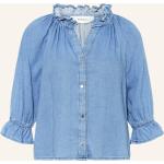 Blaue 3/4-ärmelige BA&SH Festliche Blusen mit Rüschen aus Baumwolle für Damen Größe S 