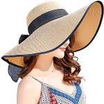 Reduzierte Khakifarbene Sonnenhüte mit Meer-Motiv aus Stroh für Damen Einheitsgröße für den für den Sommer 