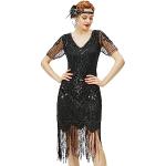 Reduzierte Schwarze Elegante Babeyond Mini V-Ausschnitt Kurze Abendkleider mit Fransen mit Reißverschluss aus Polyester für Damen Größe 3 XL für Partys 