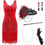 Rote Bestickte Babeyond V-Ausschnitt Festliche Kleider mit Fransen für Damen Größe M 