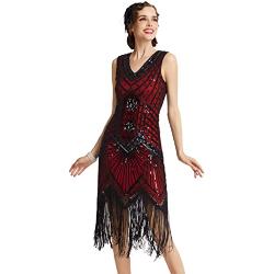 BABEYOND Damen Flapper Kleider voller Pailletten Retro 1920er Party Damen Kostüm Kleid Rot, L