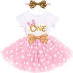 Rosa Gepunktete Elegante Kurzärmelige Gemusterte Kinderkleider aus Tüll für Babys für den für den Sommer 