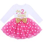 Rosa Gepunktete Elegante Langärmelige Entenhausen Gemusterte Kinderkleider mit Maus-Motiv aus Tüll für Babys für den für den Sommer 