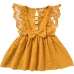 Gelbe Unifarbene Rockabilly Ärmellose Kinderfestkleider mit Rüschen aus Baumwolle Handwäsche für Babys für den für den Frühling 