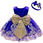 Reduzierte Royalblaue Bestickte Elegante Ärmellose Kinderfestkleider mit Pailletten mit Reißverschluss aus Tüll für Babys 