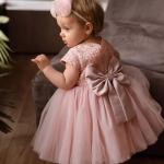 Rosa Blumenmuster Kinderfestkleider aus Spitze für Babys 