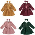 Unifarbene Langärmelige Freizeitkleider für Kinder mit Rüschen aus Baumwolle für Babys für den für den Herbst 