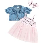 Rosa Unifarbene Elegante Kurzärmelige Kindertüllkleider aus Tüll für den für den Sommer 
