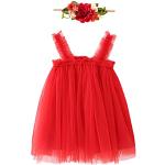 Rote Bestickte Ärmellose Kinderfestkleider aus Tüll für Babys für den für den Frühling 