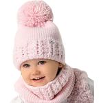 Hellrosa Mütze Schal Handschuh Sets für Kinder mit Bommeln für Mädchen für den für den Winter 