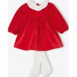 Rote Vertbaudet Kinderkleider mit Strumpfhose aus Samt für Babys 