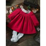 Rote Elegante Vertbaudet Kinderkleider mit Strumpfhose aus Samt 