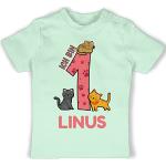Mintgrüne Motiv Katzen Shirts für Kinder mit Tiermotiv aus Baumwolle für Babys 