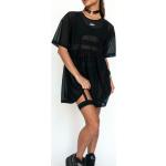 Schwarze Bestickte Babydoll-Kleider aus Mesh für Damen Größe XS Petite 