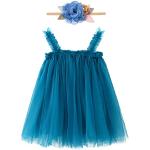Blaue Bestickte Ärmellose Maxi Kinderfestkleider aus Tüll für Babys für den für den Sommer 