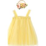 Gelbe Bestickte Ärmellose Maxi Kinderfestkleider aus Tüll für Babys für den für den Sommer 