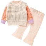 Pinke Gestreifte Kinderzopfpullover aus Baumwollmischung maschinenwaschbar für Mädchen für den für den Herbst 