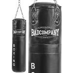 Bad Company Boxsack inkl. Heavy Duty Vierpunkt-Stahlkette I Leder Punching Bag, gefüllt I 150 x 35 cm - Schwarz