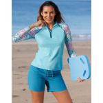 Rosa Damenbadeshirts & Damenschwimmshirts mit Reißverschluss aus Polyamid 