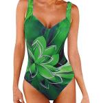 Grüne Blumenmuster Sexy V-Ausschnitt Formbadeanzüge mit Bügel für Damen Größe XL Große Größen 1-teilig für den für den Sommer 