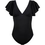 Schwarze Unifarbene Elegante Opera Damenbadeanzüge mit Volants aus Kunstfaser ohne Bügel Größe L für den für den Sommer 