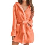 Orange Sexy Langärmelige Bademäntel kurz mit Reißverschluss aus Frottee mit Kapuze für Damen Größe S Große Größen für den für den Winter 