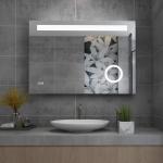 Miqu - Badspiegel led 100x70 cm Badezimmerspiegel mit Beleuchtung warmweiß / kaltweiß dimmbar Lichtspiegel Wandspiegel mit Touch +Steckdose + Vergrößerung + beschlagfrei rechteckig
