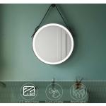 Badspiegel LED Beleuchtung Badezimmerspiegel Rund 60x60 Schwarz,Touch+Beschlagfrei,verstellbarer Ledergürtel,IP44,Energiesparend - Sonni