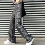 Schwarze Y2K Straight Leg Jeans aus Denim für Damen Größe XXL 