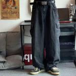 Schwarze Hip Hop Baggy Jeans & Loose Fit Jeans mit Knopf aus Denim Handwäsche für Herren Größe 3 XL 