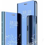 Blaue Xiaomi Poco C65 Hüllen Art: Flip Cases mit Bildern aus Leder mit Spiegel 