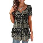 Schwarze Oversize V-Ausschnitt T-Shirts aus Baumwollmischung für Damen Größe 4 XL Große Größen für den für den Sommer 