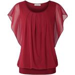Reduzierte Bordeauxrote Kurzärmelige Rundhals-Ausschnitt Tunika-Blusen für Damen Größe XXL für den für den Sommer 