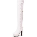 Weiße Runde High-Heel Stiefel aus Leder leicht für Damen Größe 40 