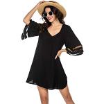 Reduzierte Schwarze Boho Maxi V-Ausschnitt Sommerkleider aus Viskose für Damen Größe L Große Größen für den für den Sommer 