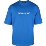 Reduzierte Blaue Oversize Kurzärmelige Balenciaga T-Shirts aus Baumwolle für Herren Größe S 