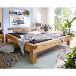 Braune Rustikale Basilicana Rechteckige Betten mit Bettkasten geölt aus Massivholz mit Stauraum 200x200 