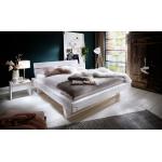 Balkenbett Doppelbett Massivholz Bold weiß lackiert, 140x200 cm, Fichte weiß lackiert