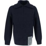 Reduzierte Blaue BALLANTYNE V-Ausschnitt Kaschmir-Pullover mit Reißverschluss aus Wolle für Herren Größe M 