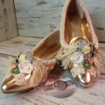 Goldene Boho Damenballerinas mit Fuchs-Motiv aus Kunstleder Größe 39 für die Braut 