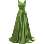 Olivgrüne Elegante Ärmellose Maxi V-Ausschnitt Lange Abendkleider aus Satin für Damen Größe L für die Braut 