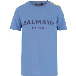 Balmain, Blaues T-Shirt mit Rundhalsausschnitt - Stilvoll und Bequem Blue, Damen, Größe: S