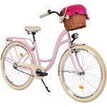 Balticuz OU Milord Komfort Fahrrad mit Weidenkorb, Hollandrad, Damenfahrrad, Citybike, Vintage, 26 Zoll, Rosa-Creme, 1-Gang