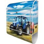 Silbergraue Banjado Traktor Designbriefkästen verzinkt aus Stahl mit Ständer 